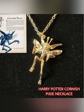 Harry Potter Hogwarts golden tone cornish pixies necklace.
